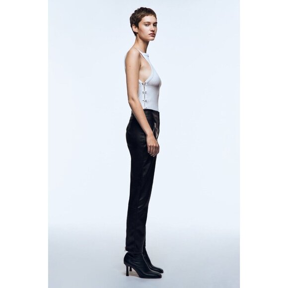Zara Pants The Biker Black Faux Leather Ankle Zip Skinny High Rise - Picture 3 of 15